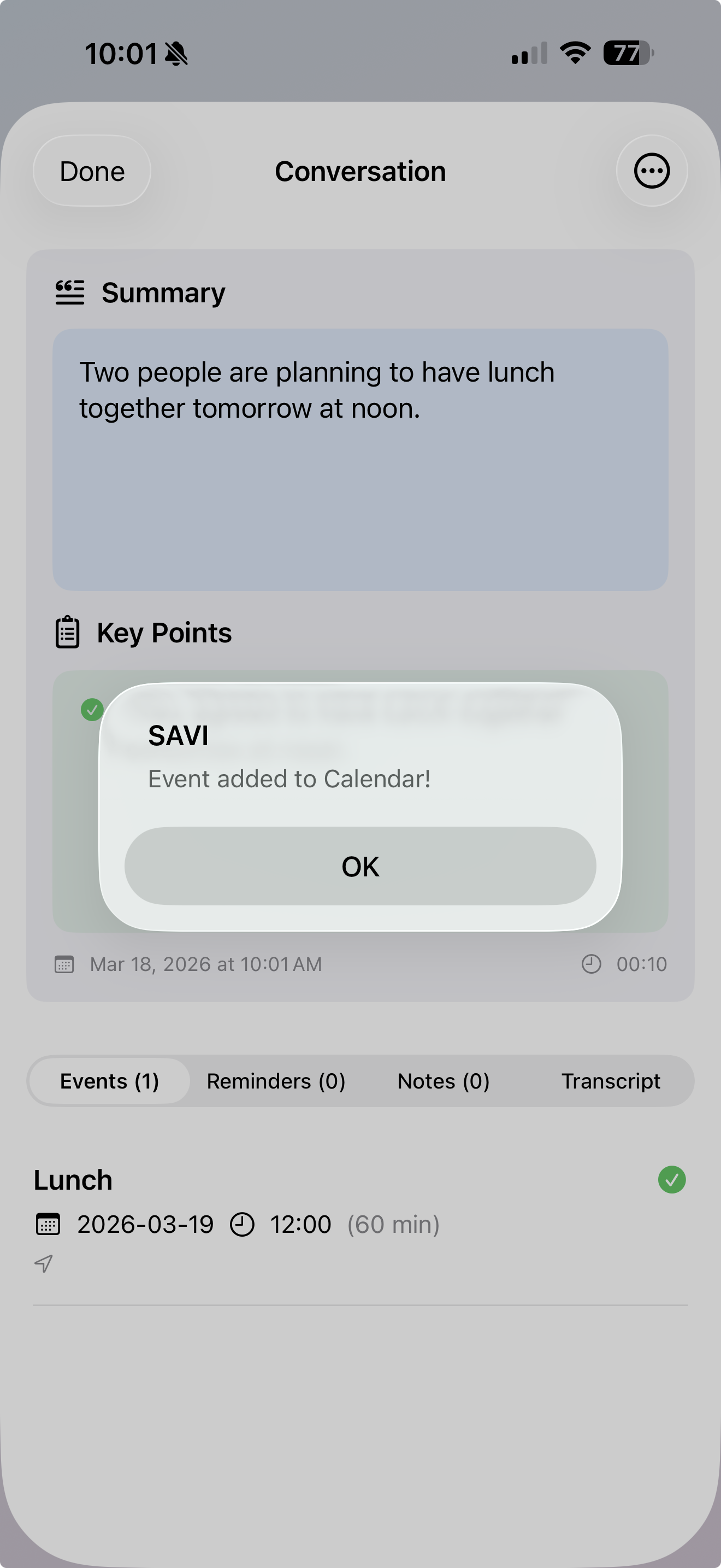 SAVI - Save reminders and notes from conversations