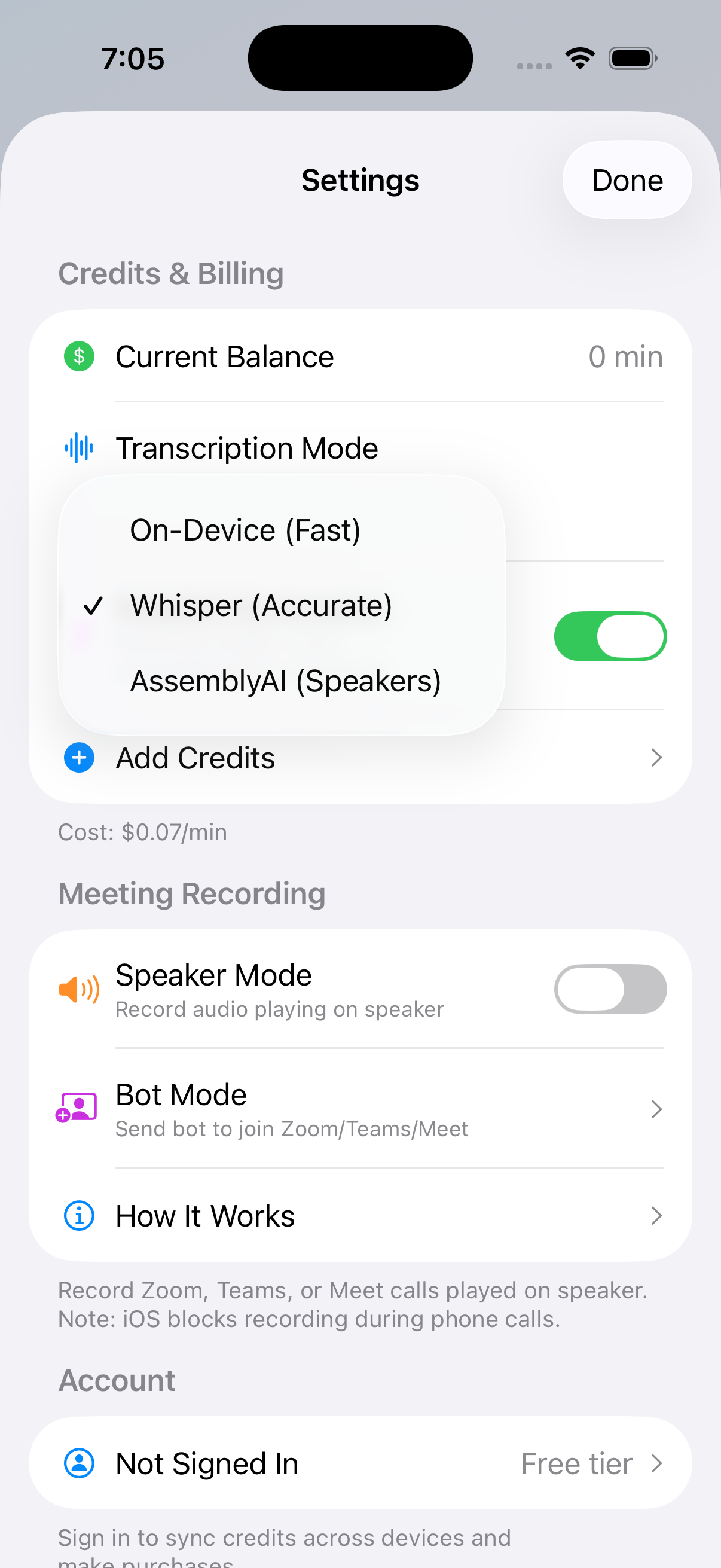 SAVI Transcription Modes - On-Device and Cloud options