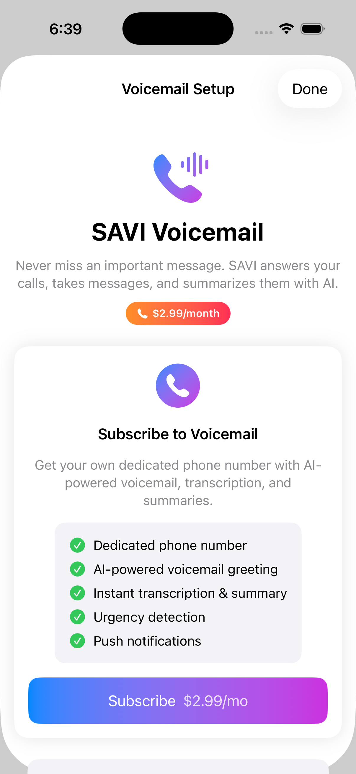 SAVI Voicemail subscription